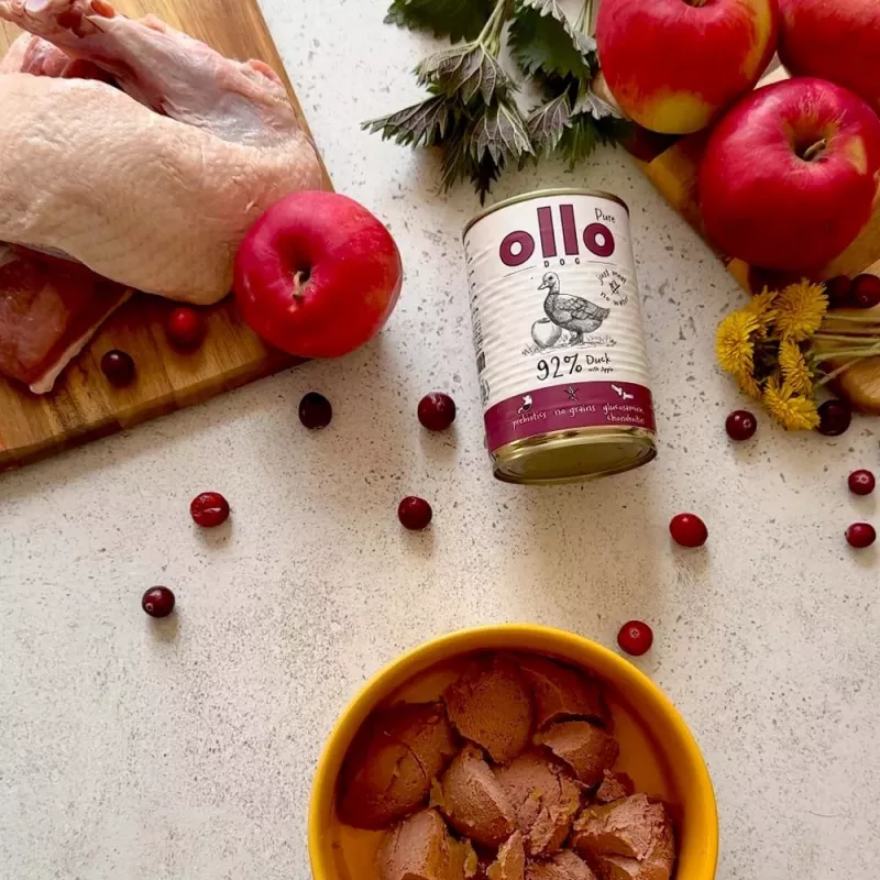 OLLO Pure Duck õunaga - märg koeratoit - 400g