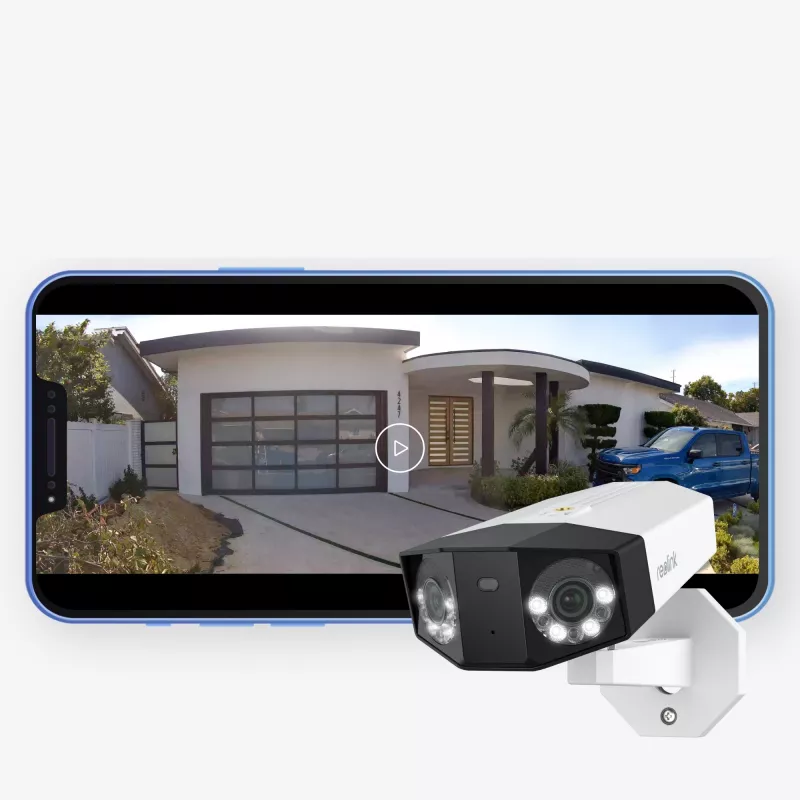IP-valvekaamera Reolink DUO Series P750 välispaigalduseks, kuulikujuline, 16 MP, 7680×2160, CMOS 1/2,7 tolli, 2,8 mm, 180°×55°, PoE, IP67, sisseehitatud valgusti, mikrofon, kõlar