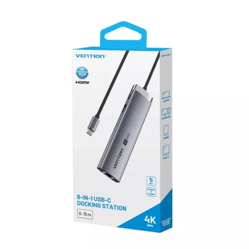 Vention USB-C 8-ühes 4K 60Hz 100W dokkimisjaam