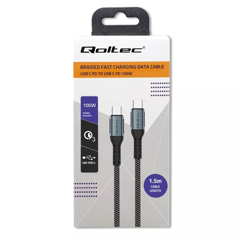 USB-kaabel Qoltec 52358 1.5 m USB-C must USB 2.0 0,48 Gbit/s