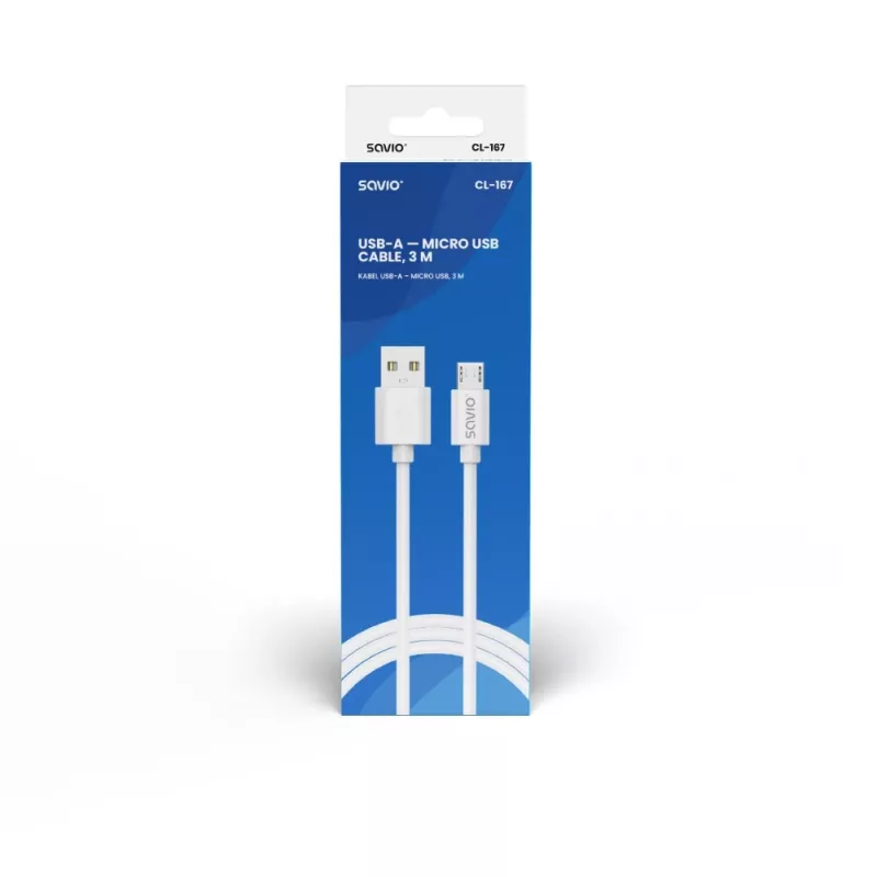 Savio USB 2.0 USB A - Micro USB valge CL-167 3 m kaabel