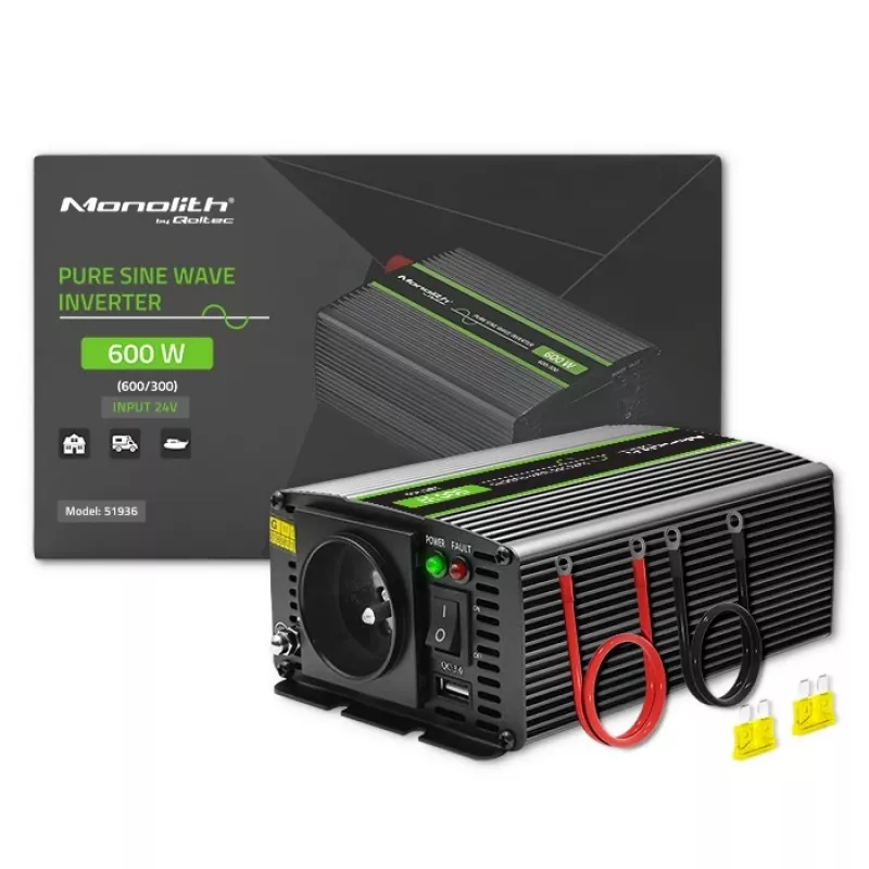 Qoltec Monolith toiteadapter/inverter Auto 600 W must