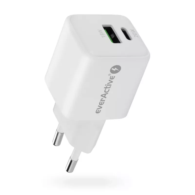 Seinalaadija everActive SC-330Q 1x USB-A ja 1x USB-C pesaga, 20 W, valge