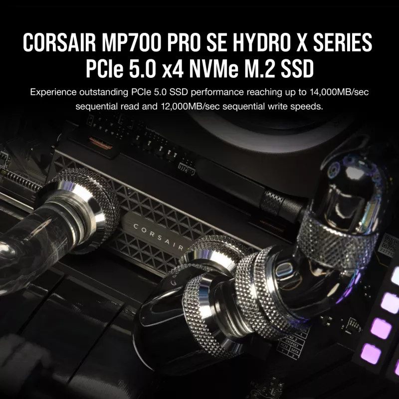 SSD Corsair MP700 PRO SE Hydro X 2 TB M.2 PCIe 5.0 14000 MB/s lugemine 12000 MB/s kirjutamine