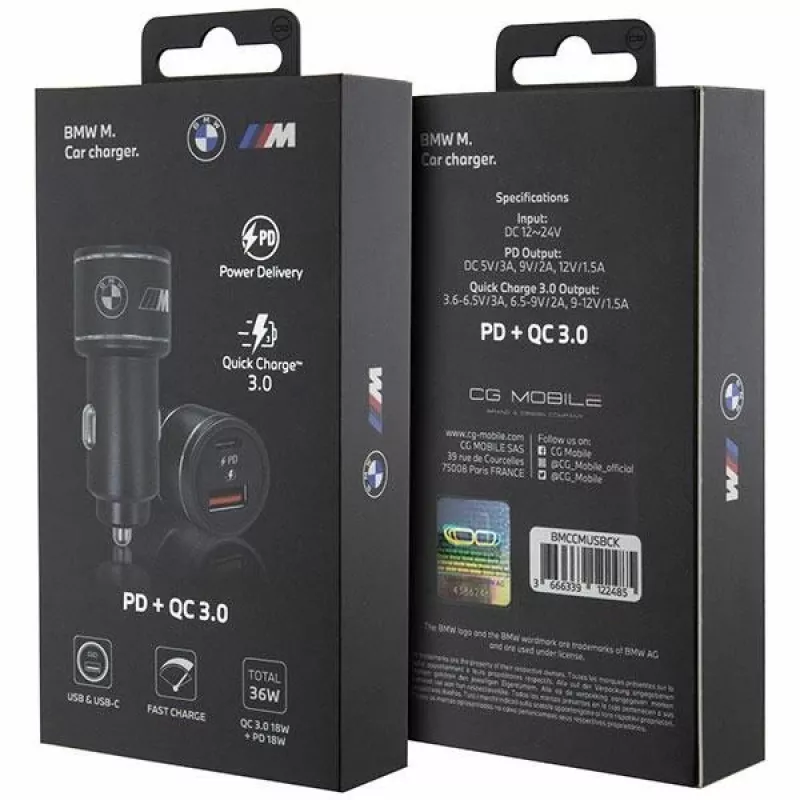 Auto laadija 20W PD-QC 3.0 Kiirlaadimine must