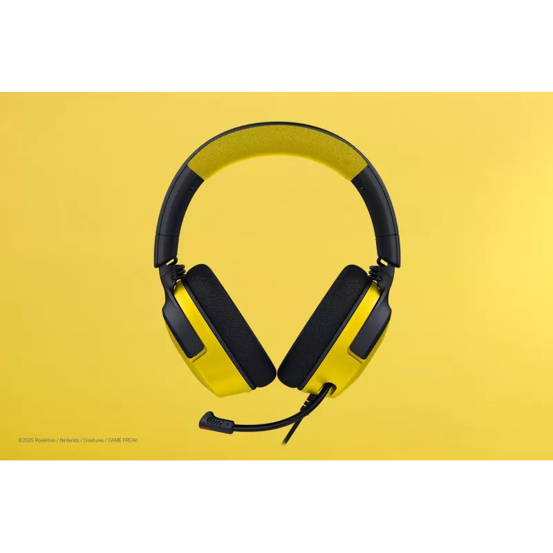 Peakomplekt Razer Kraken V4 X Pokemon — juhtmega USB-C/USB-A, supraaural, 20–20000 Hz, 1,8 m kaabel, 310 g, must/kollane