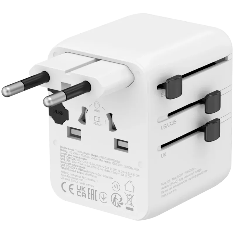 CANYON reisiadapter OnTour 20 EU/UK/US/AUS 20W Valge
