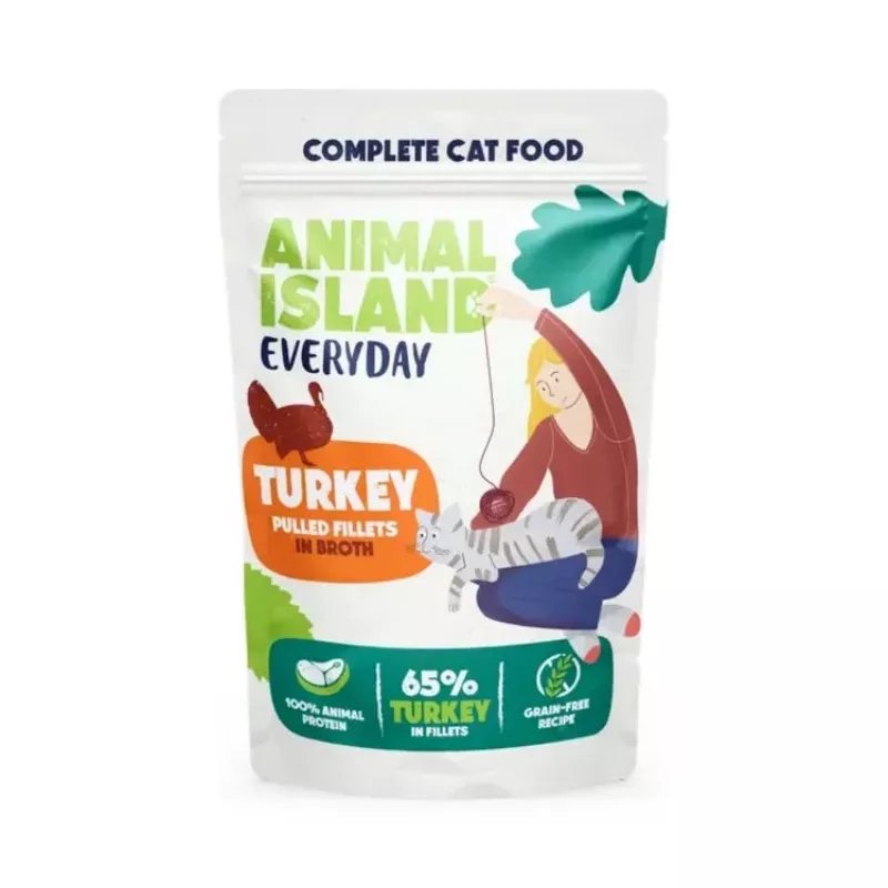 Niiske kassitoit animal island Everyday kalkuni ja valge kala fileed puljongis, 40 x 85 g, täiskasvanud, teraviljavaba, kotikesed