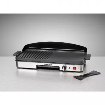 Elektriline lauagrill Rommelsbacher BBQ 2003 — 1900 W, 50×25 cm, sooneline + Teppanyaki, reguleeritav termostaat, hõbedane/must