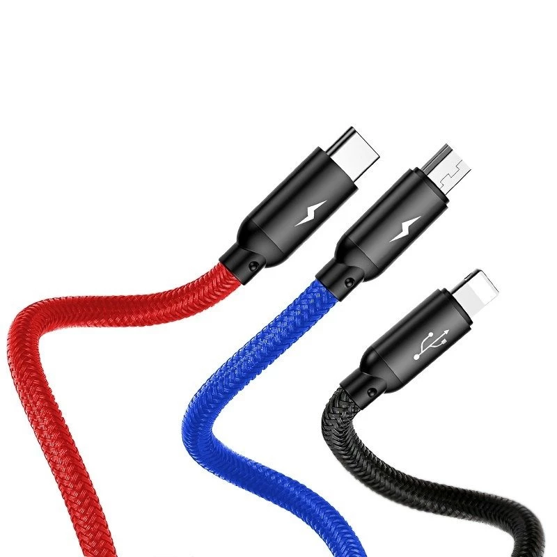 BASEUS Colorfone CAMLT-BSY01 USB-kaabel 1.2 m USB A 3 x USB C Must, Punane, Sinine