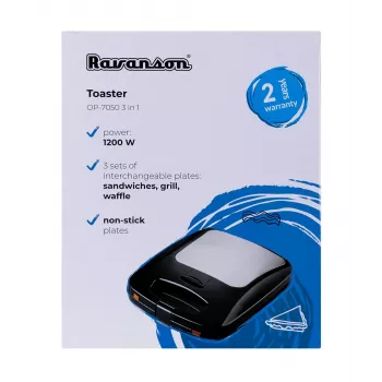 Vahvliraud Ravanson OP-7050, 1200 W, 4 vahvlit, mittenakkuvad plaadid, horisontaalne/vertikaalne hoiustamine