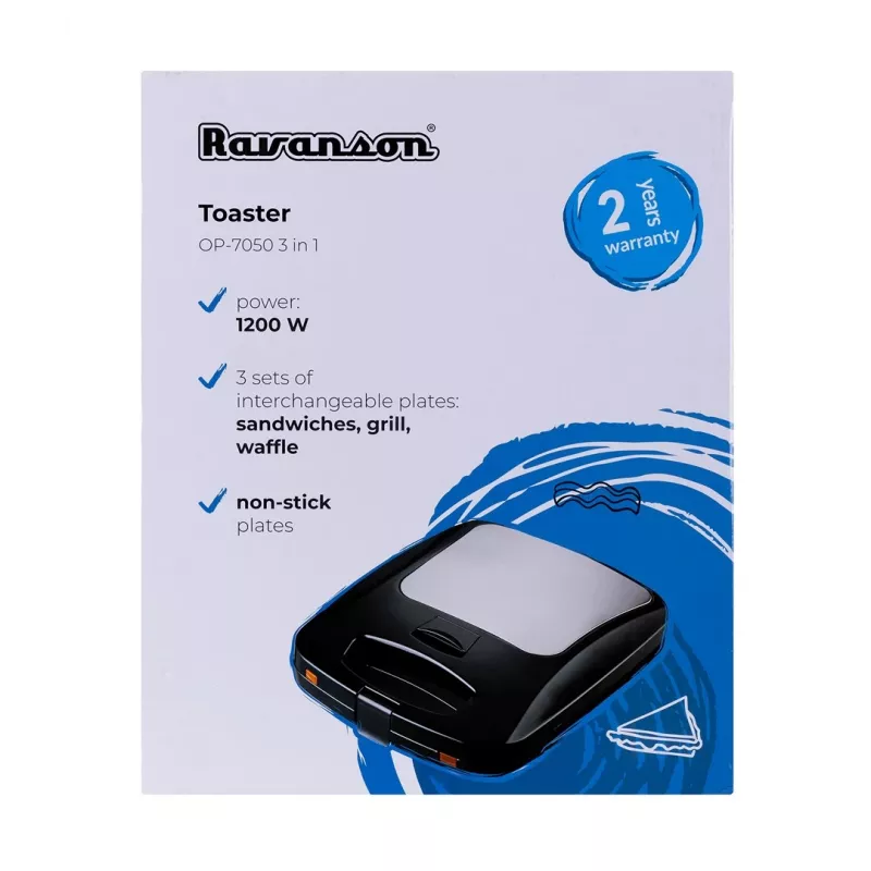 Vahvliraud Ravanson OP-7050, 1200 W, 4 vahvlit, mittenakkuvad plaadid, horisontaalne/vertikaalne hoiustamine