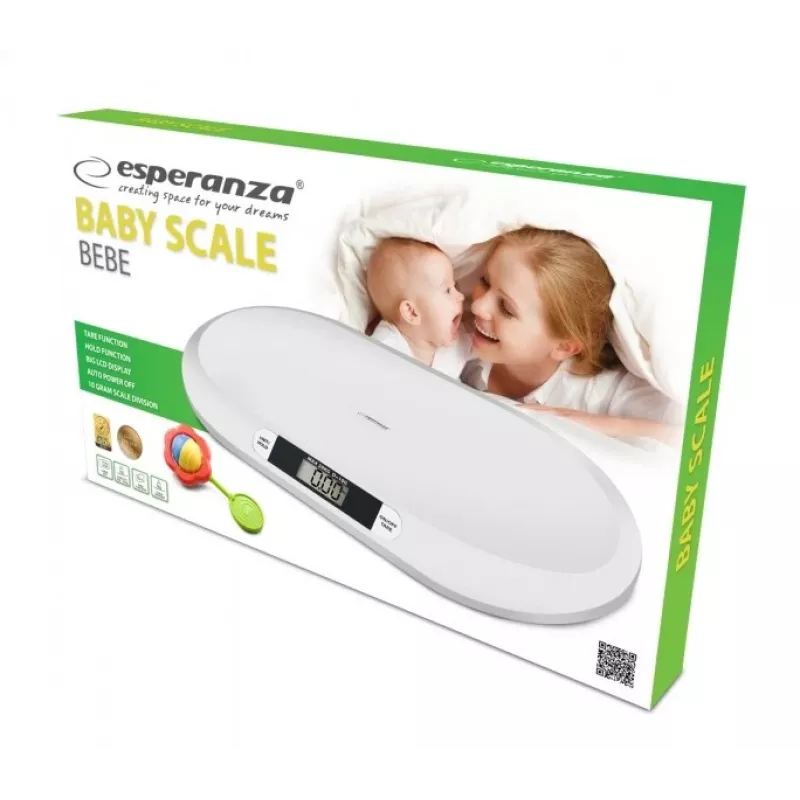 Elektrooniline imikukaal ESPERANZA EBS019 — kaalumisvahemik 0,03–20 kg, 0,01 kg jaotus, suur 60×25 mm LCD, valge