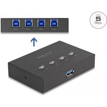 DeLOCK USB-lüliti 4 arvutit 1 seadmele 5 Gbps must