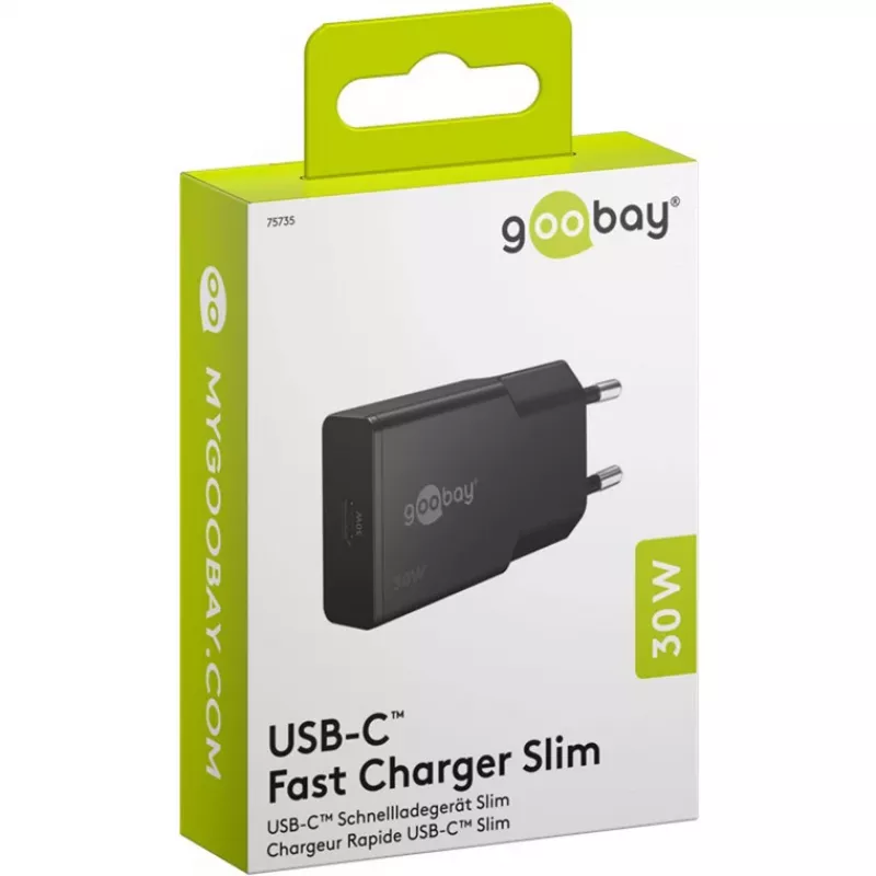 Goobay USB-C™ PD GaN kiirlaadija õhuke (30 W) must