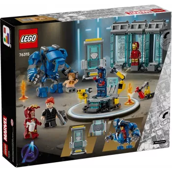 LEGO mängukomplekt Marvel: Raudmehe labori raudrüüsaal 76315 — 384 osa, 5 minifiguuri, vitriiniala