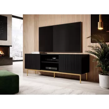 TV-kapp Cama PAFOS kuldsel terasraamil 150x40x60 cm matt must, puitlaastplaadist pealispind