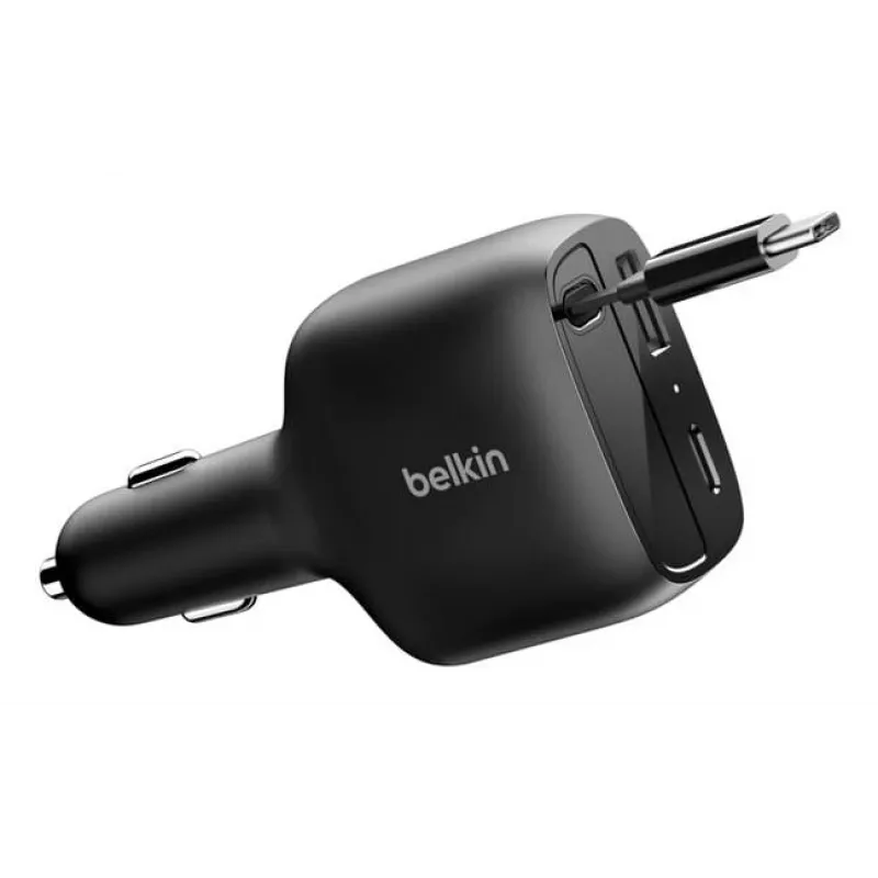 Belkin 75W 2-pordiline sissetõmmatava USB-C kaabliga auto - Kaabel (CCC001HQBK)