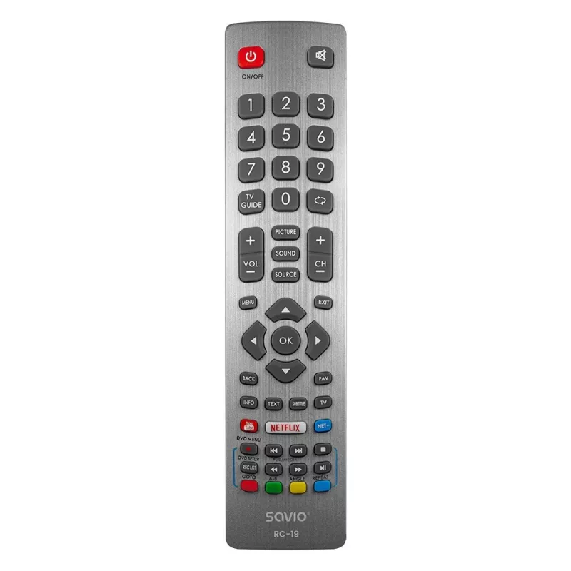 Universaalne kaugjuhtimispult SAVIO RC-19 Sharpile, 47 nuppu, hall, 10 m ulatus, plastkorpus