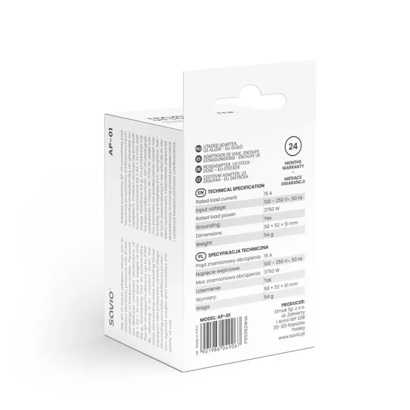 SAVIO AP-01 reisiadapter, USA pesa – EL pistik