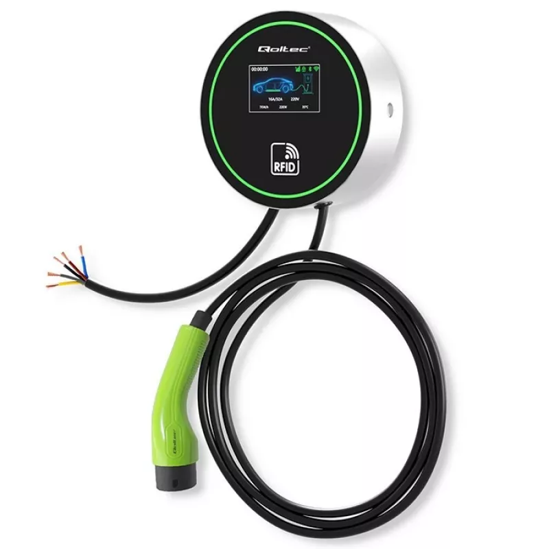 EV laadimisjaam QOLTEC 52432 Type2 22 kW WiFi LCD-ekraaniga