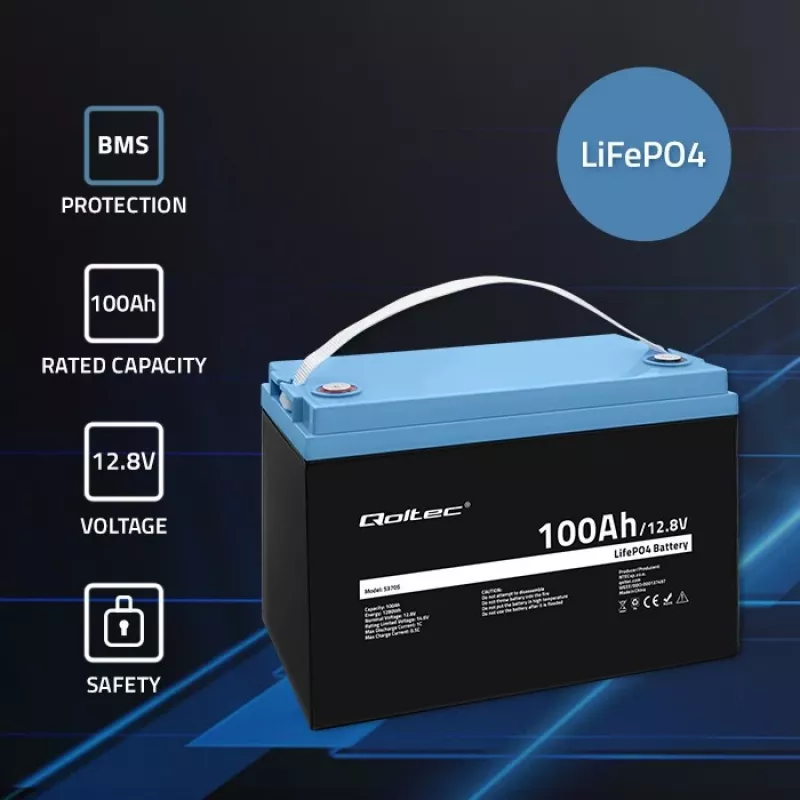 Qoltec 53705 Liitium-raudfosfaataku 100 Ah 12,8 V