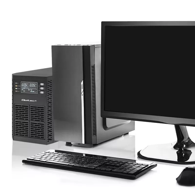 Qoltec Katkematu toiteallikas (UPS) | 1kVA | 1000W | Võimsustegur 1.0 | LCD | EPO | USB | Online