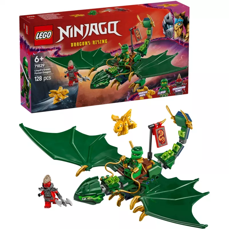 Ehitusmänguasjade komplekt LEGO NINJAGO 71829 Lloyd's roheline Forest Dragon, 128 tükki, 2 minifiguuri, vanusele 6+