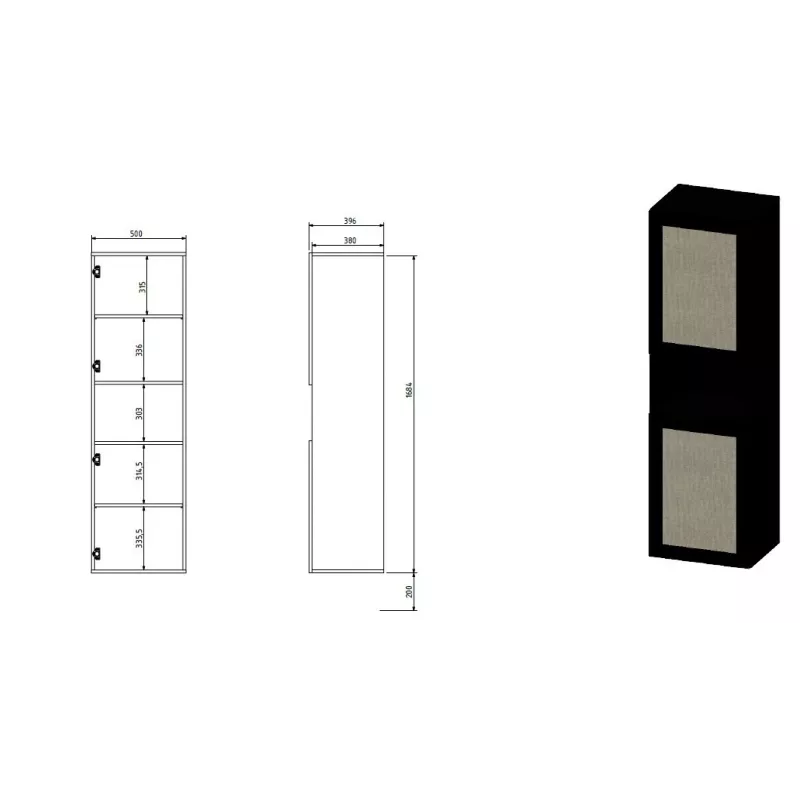 Cama meble JUTA panipaik 50×39,5×190 cm, põrandal seisev seinaäärne, must linol calabria viimistlusega