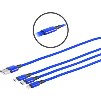USB 3in1 laadimiskaabel ShiverPeaks 14-50071 — Micro B, USB-C 8-pin, 1,2 m, sinine