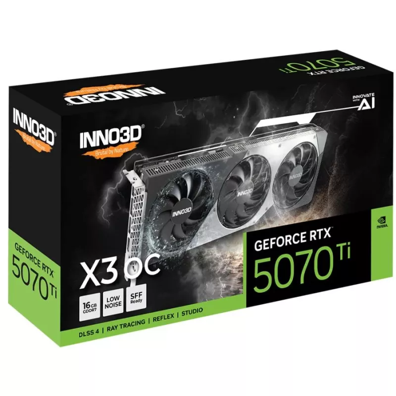 Graafikakaart Inno3D GeForce RTX 5070 Ti — 16 GB GDDR7, PCIe 5.0, 256-bit, 3x DisplayPort 2.1b + HDMI 2.1b