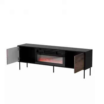 TV-kapp cama meble CORTINA 180x40x60 cm must/pähkel musta elektrikaminaga