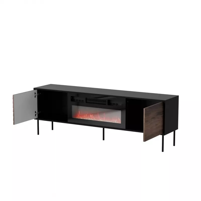 TV-kapp cama meble CORTINA 180x40x60 cm must/pähkel musta elektrikaminaga