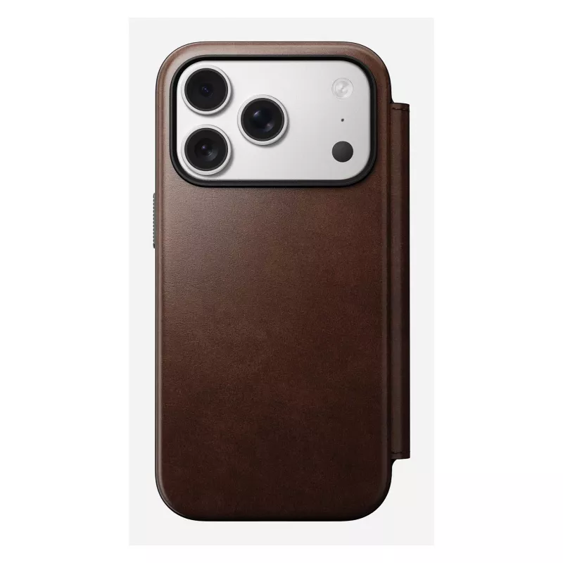 Mobiiltelefoni ümbris Nomad Modern Leather Folio iPhone 17 Pro jaoks, nahk/alumiinium, 16 cm (6,3 tolli) pruun, 4 kaarditaskut