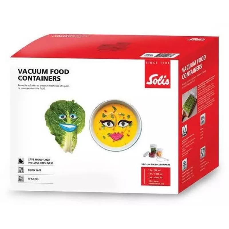 Vaakumtoidunõude komplekt Solis 92278 — kuusnurkne 700 ml, 1,4 l, 2 l, valge/läbipaistev, sobib külmikusse ja sügavkülmikusse