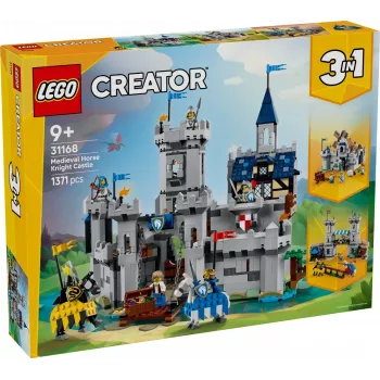 Ehitusmänguasi LEGO Creator 3-in-1 keskaegse rüütli lossi komplekt 31168 — 1371 tükki, 6 minifiguuri, vanusele 9+