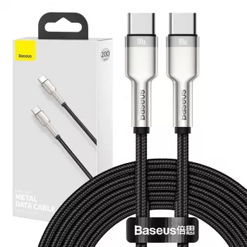 USB-C–USB-C kaabel Baseus Cafule Metal — 2 m, 100 W laadimine, USB 2.0 (480 Mbps), tsingitud kontaktid, must