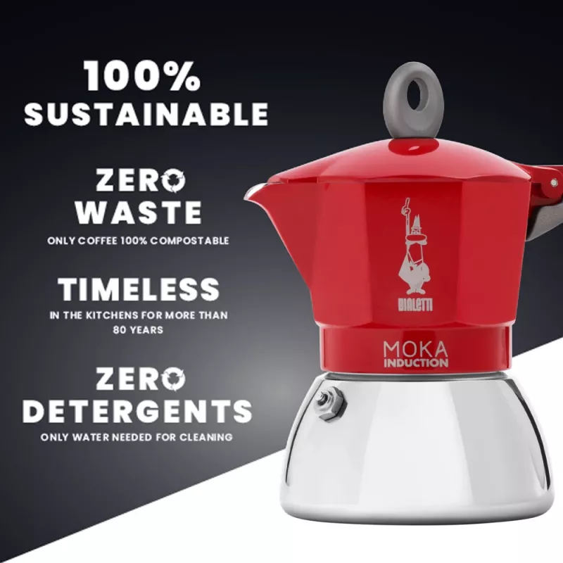 Moka pot Bialetti Moka induction 0,1 L Punane Hõbedane