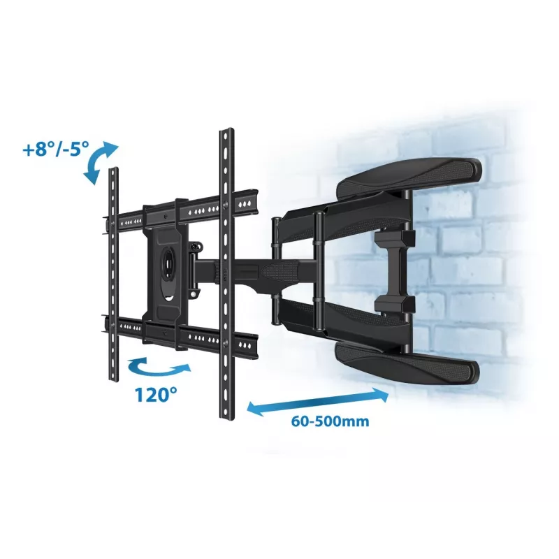 Seinale kinnitatav raam ESPERANZA ERW021 40–85-tollistele lameekraanteleritele, metallist, kallutatav, kaugus 6–50 cm, kandevõime 68 kg, VESA 200x100–600x500 mm