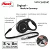 Flexi uus CLASSIC 8 m musta koera väljatõmmatav jalutusrihm