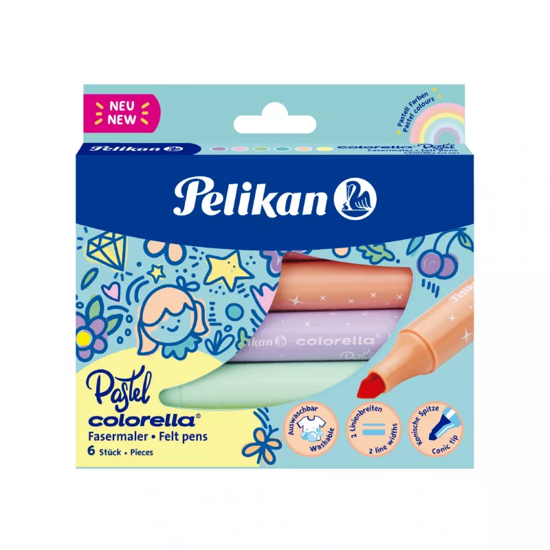 Pelikan Colorella pastell, 6 värvi, mitmevärviline, pastell, ümar ots, 1 mm, 3 mm, mitmevärviline