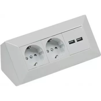 ChiliTec pistikupesablokk 2-suunaline+2xUSB hõbedane 230V max16A 18x18x8cm (22141)