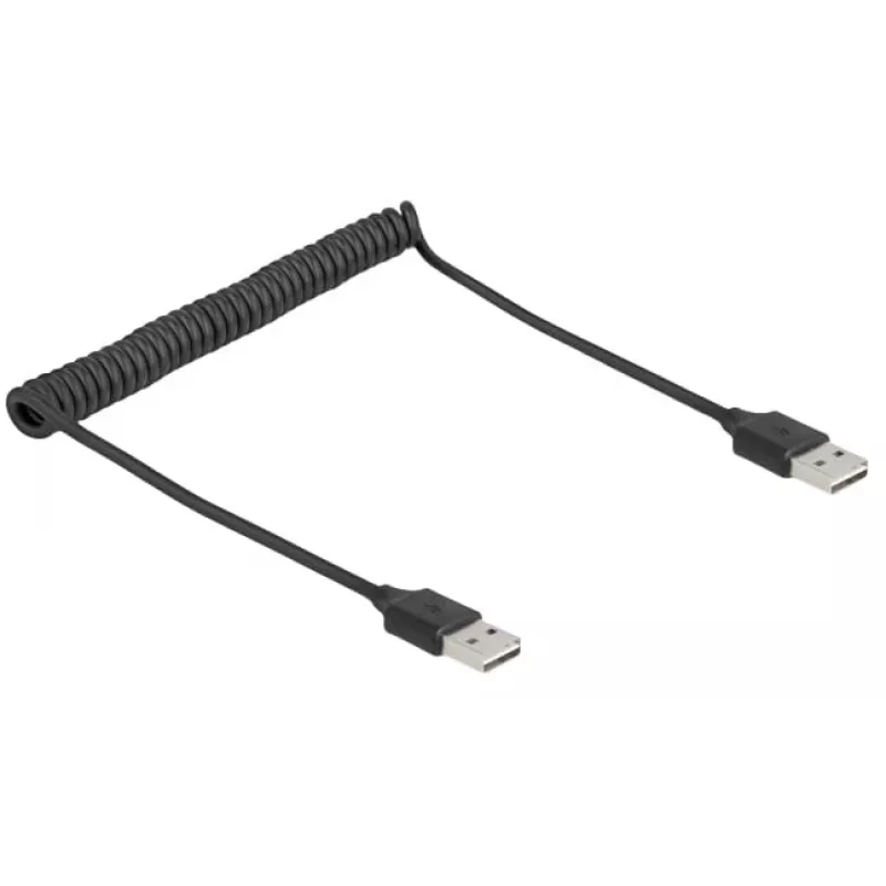 Spiraalkaabel DeLOCK EASY-USB 2.0 Type-A-pistik Type-A isasele 0,5 m kuni 0,8 m must