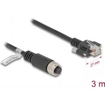Võrgukaabel DeLOCK M12 Kaabel A-kodeeringuga 8 kontaktiga emane RJ45 pistikule Cat.5e 3 m must