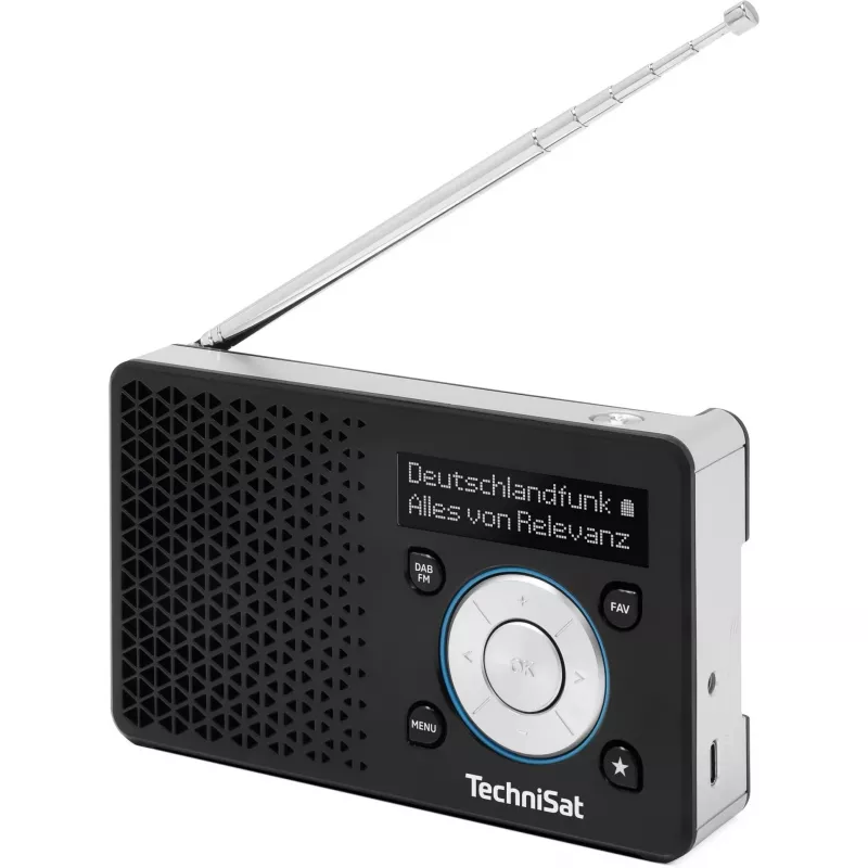 Kaasaskantav raadio TECHNISAT DIGITRADIO 1 A — DAB+/FM, OLED-ekraan, USB-C, 3,5 mm kõrvaklappide pesa, 1 W, must/hõbedane