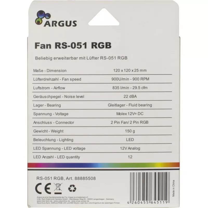 INTER-TECH Argus RS-051 ARGB 120mm korpuse ventilaator – must