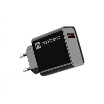NATEC kiirlaadimisega sise-võrgulaadur Ribera — 18 W (5–15 V, kuni 3 A), 1× USB-A, Huawei FCP/SCP, must