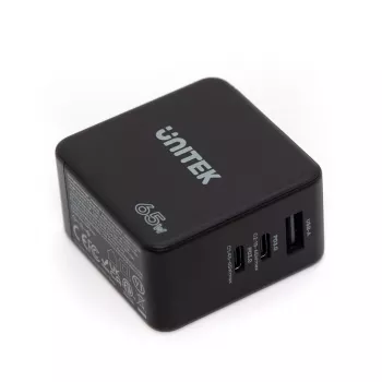 Unitek P1117B USB-C PD 65W universaalne mobiililaadija, 2x USB‑C PD + 1x USB‑A, must
