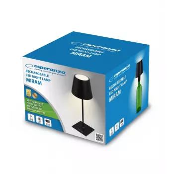 Laua LED-lamp ESPERANZA ELD119K Must — 3 W, 4000 K, 200 lm, USB-C, 2400 mAh aku, 400 mm kõrgus