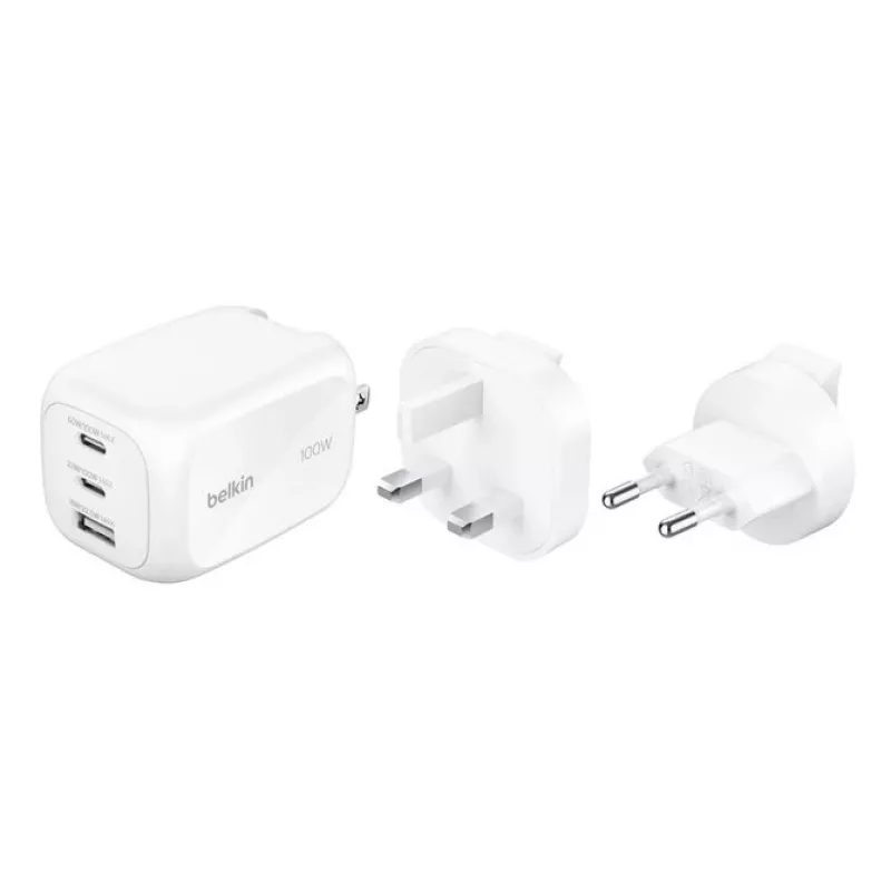 Seinalaadija Belkin BOOSTCHARGE 100W 2C1A WCH016HQWH vahetatava pistikuga